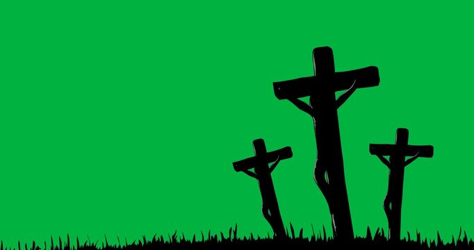 Animation of cross holding died men with green background