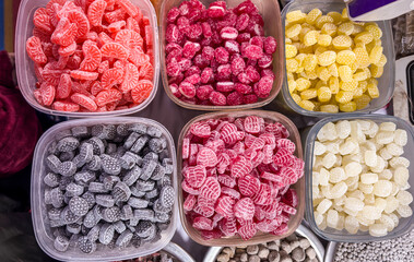 variety of sugar dusted fruit candies for retail sale