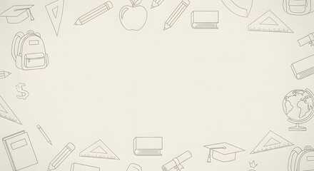 Light beige background with a border of outlined school supplies and education-themed doodles, perfect for academic presentations or back-to-school designs.
