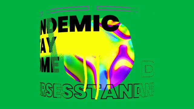 Animation of multicoloured shape with social distancing message turning on a rotating cylinder.