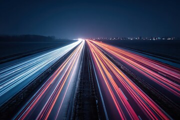 Night Time Long Exposure of Highway Traffic with Red and Blue Streaks