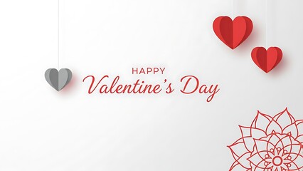 Happy Valentine's Day greeting card featuring a romantic red paper heart vector illustration on a matching red background as a celebration symbol of love and wedding romance design