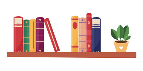 Colorful Books on Shelf Flat Vector Illustration