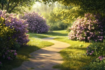 Obraz premium Lush Green Grass and Vibrant Trees in Tranquil Park Sunlight on a Bright Day Landscape background