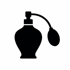 Obraz premium Black silhouette icon of a vintage perfume atomizer bottle with a spray bulb
