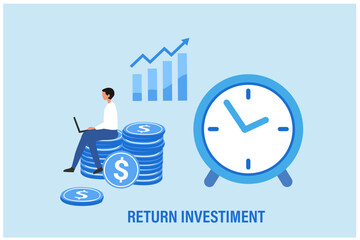 Businessman invest money. Man managing financial chart, ROI, return on investment, financial solutions vector illustration 