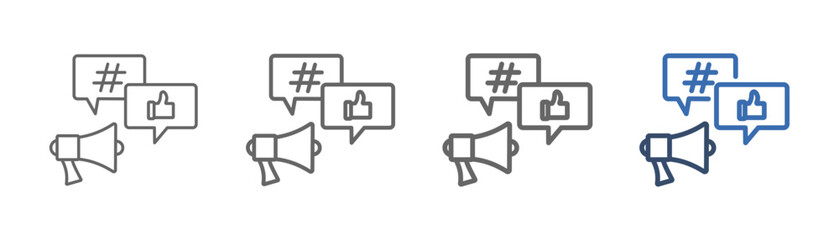 

outline icon set of social media marketing with loudspeaker, mass media, and sales designs