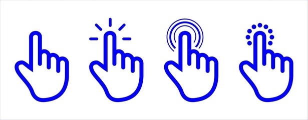 Fototapeta premium Hand Tap Click Icons – Finger Touch, Click Gesture Line Symbols Set