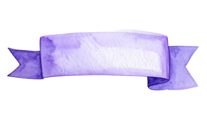 Watercolor banner in shades of purple with curled edges and a blank space for text