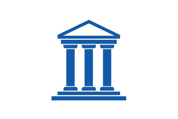 Fototapeta premium a simple flat 2D icon of an 'International Court of Justice' symbol, a building column or scales of justice representing the Hague ruling, minimalist design, solid blue and white colors