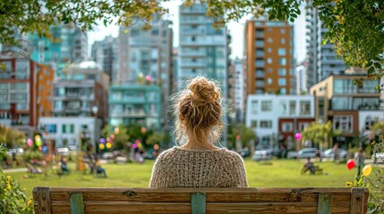 Woman relaxing outdoors in an urban park.
