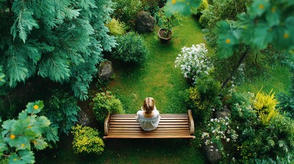 Person relaxing in a lush green garden setting.