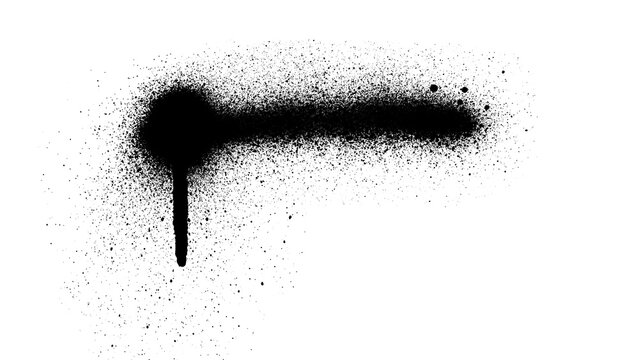 An amorphous black splotch with a spray paint effect. Features a dense, dark core that fades into a fine, grainy mist with soft, irregular edges.
