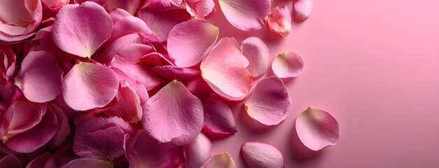 Obraz premium Pink rose petals set on pastel pink background