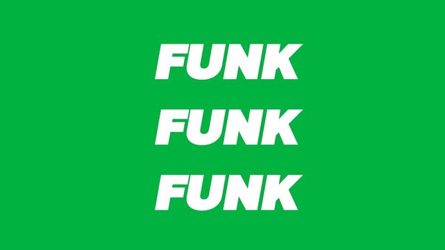 Animation of funks text in white letters in repetition on white background