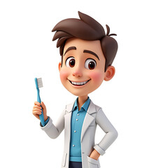 Cheerful Cartoon Dentist with Toothbrush Character Design