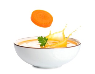 Carrot soup with fresh parsley and splashing cream