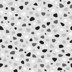 テラゾー柄のパターン（モノトーン）ー 北欧テイストのモノトーンテラゾー柄。デザインペーパー、マスキングテープ、マスキングシールブック、フレークシール、クリアファイル、手帳デコ素材、ノート表紙、ハンカチ、箸、マグカップ、皿、キッチンクロス、キッチン雑貨、ポーチ等に最適。