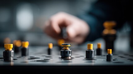 Manual quick die change process captured midaction highlighting skilled workers carefully handling tools to minimize downtime and maintain production quality.