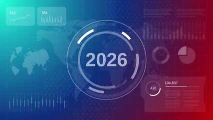 2026 futuristic digital technology dashboard interface with world map charts and data analytics animation for business and finance corporate background - Powered by Adobe