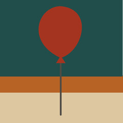 Red Balloon on Stick &ndash; Minimal Symbolic Illustration