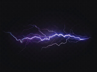 Dynamic purple and blue lightning bolt illuminating a dark, transparent background Vector