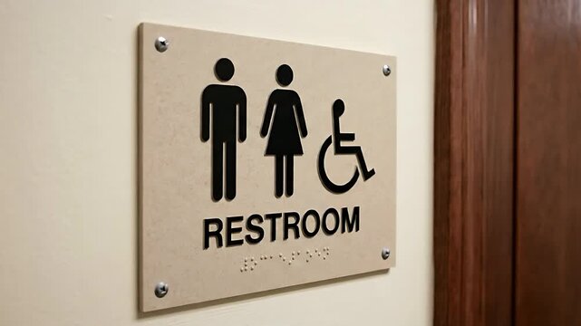 Standard Public Restroom Signage with Braille and Accessibility Symbols