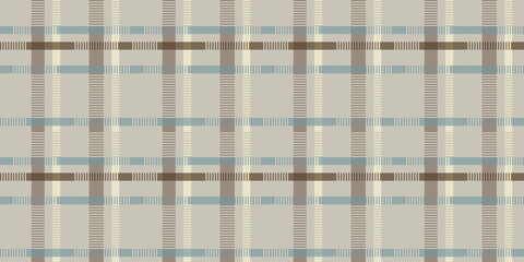 Neutral Beige Blue Plaid Pattern with Soft Lines Seamless Textile Style Background Design
