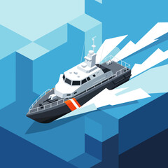 Isometric Vector Illustration of a Patrol Boat.