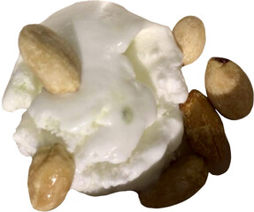 coconut milk ice cream scopes with pea nut isolate on white background die cut