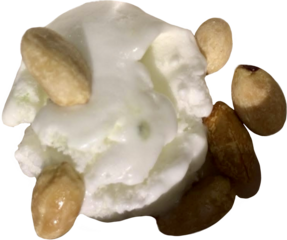 coconut milk ice cream scopes with pea nut isolate on white background die cut