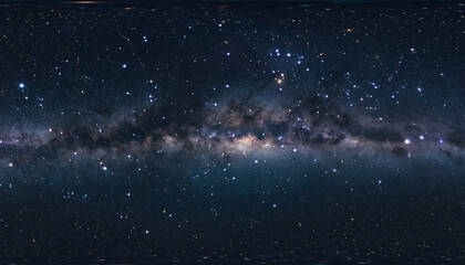 Ultra-detailed panoramic view of the Milky Way galaxy, showcasing its luminous spiral arms, glowing star clusters, and a bright galactic core amidst cosmic dust in deep space