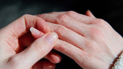 Gentle caress of fingertips, evoking tenderness, subtle warmth of Nordic handfasting, whispering tales of ancient kinship rituals