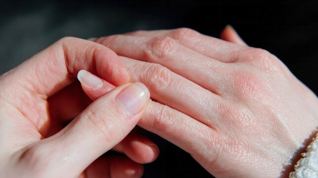 Gentle caress of fingertips, evoking tenderness, subtle warmth of Nordic handfasting, whispering tales of ancient kinship rituals