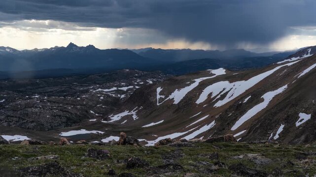 Bad weather passing over high mountain landscape Beartooth Mountains 
