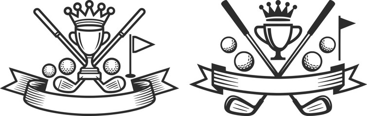 Royal Billiards Emblem with Crown and Crossed Pool Cues Vector.