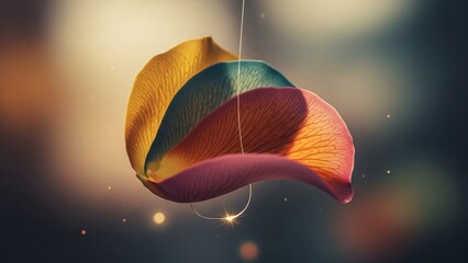 Delicate flower petals suspended, illuminated by soft light, creating a dreamy, ethereal display.