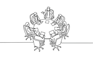 Fototapeta premium A single line drawing of a business meeting around a round table