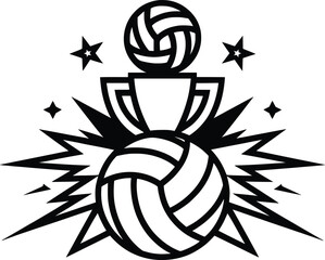 Volleyball Trophy with Ball and Stars Championship Vector Illustration.