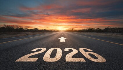 New Year 2026 road to success with sunrise and future vision concept