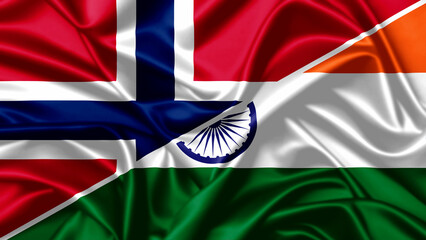 Waving flag graphic merging norway and indian national symbols