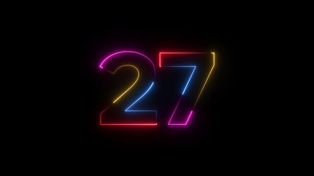 Neon Number 27 Glowing Multicolor Digital Display glowing number multicolor display digital colorful neon