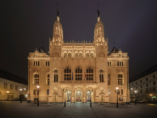 An amazing evening photo of the renovated Ministry of the Interior building at Buda Castle, Budapest, Hungary.
