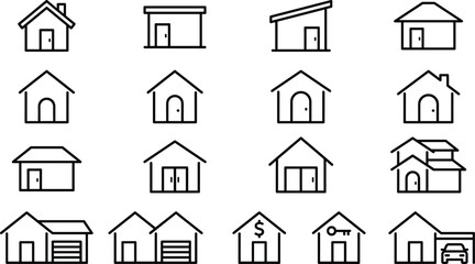 House architecture icons, residential building symbols, home design vector, real estate illustration, black line style, cad drawing flat vector illustration © Mst