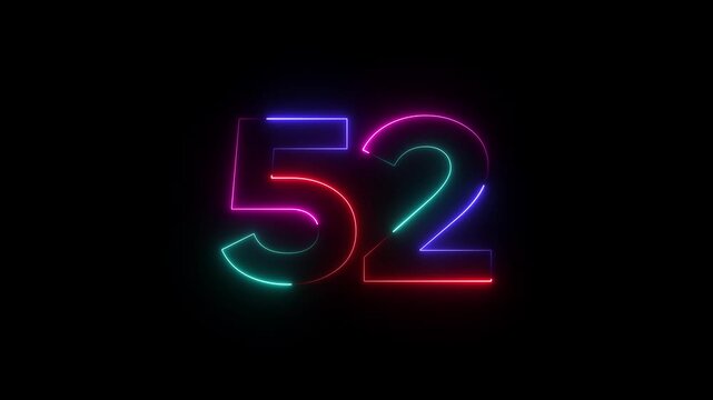 Colorful neon number fifty two on dark background neon number 52 colorful neon sign glowing numbers neon digits