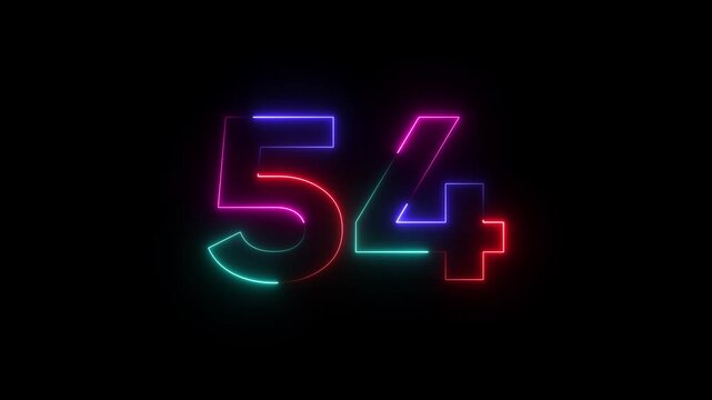 Neon numbers fifty four colorful glowing digits on black background colorful numbers