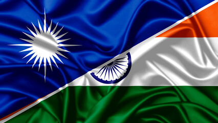 Wavy marshall islands and india flags create striking diagonal split