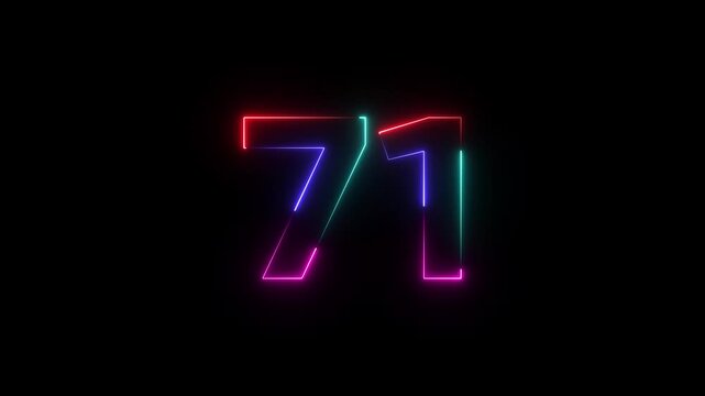 Neon Number 71 Glowing Multicolor Digital Display glowing number multicolor display digital sign colorful neon