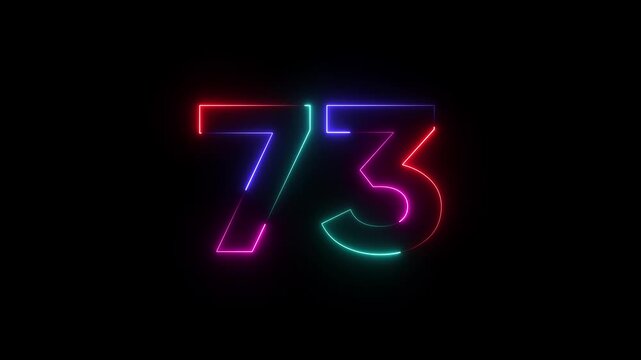Neon number seventy three colorful glowing 73