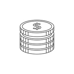 Simple Line Drawing of a Stacked Coin with Dollar Symbol for Financial and Business Visuals
